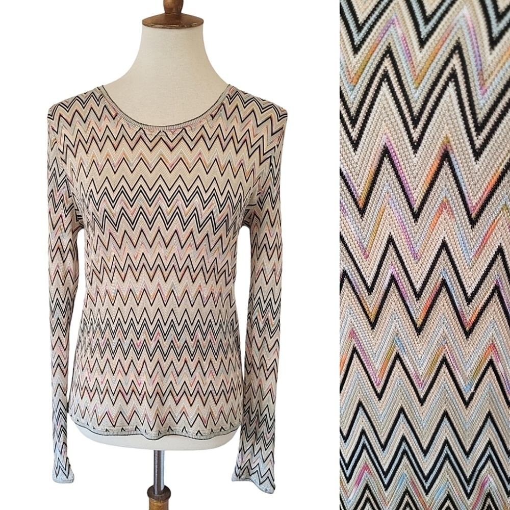 80's TROY Palm Desert Multi-color‎ Zig Zag Long Sleeve Top